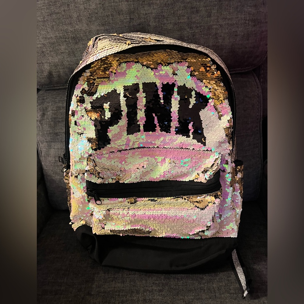 VS PINK BLING back pack with flipping sequins in gold